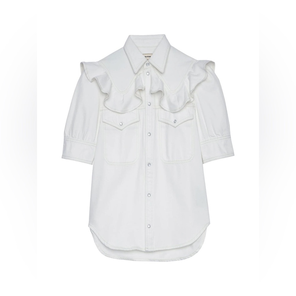 🤍Zadig & Voltaire🤍Toky White Denim Ruffle Shirt, M - Picture 6 of 13